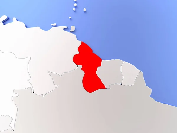 Guyane en rouge sur la carte — Photo