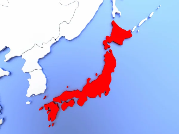 Japan in red on map — Stock Photo, Image