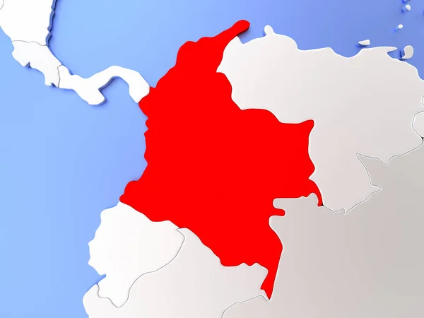 Colômbia em vermelho no mapa — Fotografia de Stock