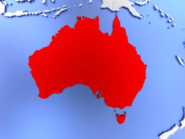 Australia in red on map — Stock Photo, Image