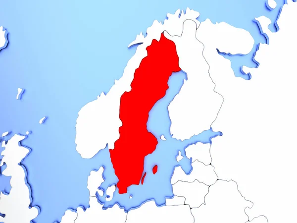 Zweden in het rood op kaart — Stockfoto