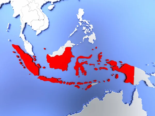 Indonesië in het rood op kaart — Stockfoto