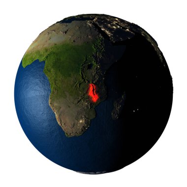 Malavi kırmızı üzerine beyaz izole yeryüzünde