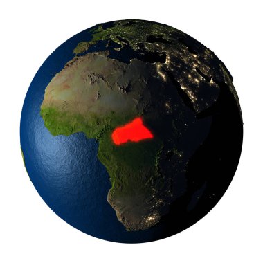 Kırmızı üzerine beyaz izole dünyada Orta Afrika'da