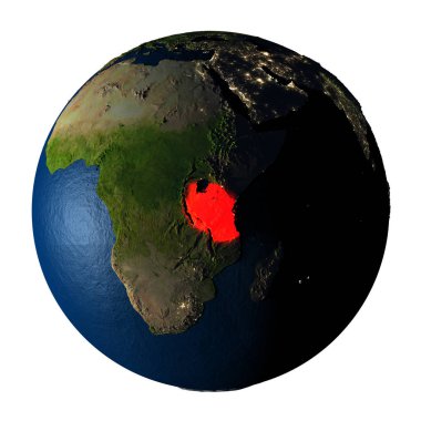 Kırmızı üzerine beyaz izole yeryüzünde Tanzanya'da