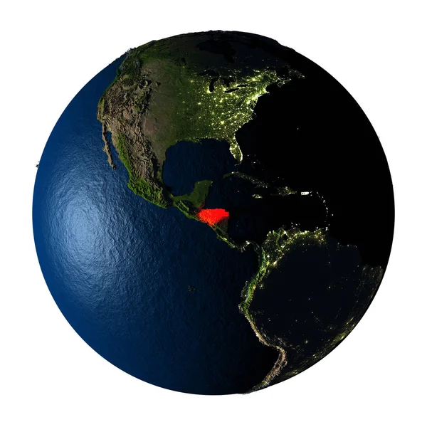 Гондурас в красном на Земле изолированы на белом — стоковое фото