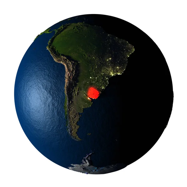 Uruguay en rojo sobre la Tierra aislado sobre blanco —  Fotos de Stock