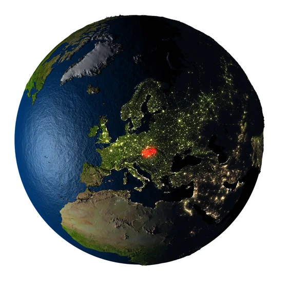 Slowakei in Rot auf der Erde isoliert auf Weiß — Stockfoto
