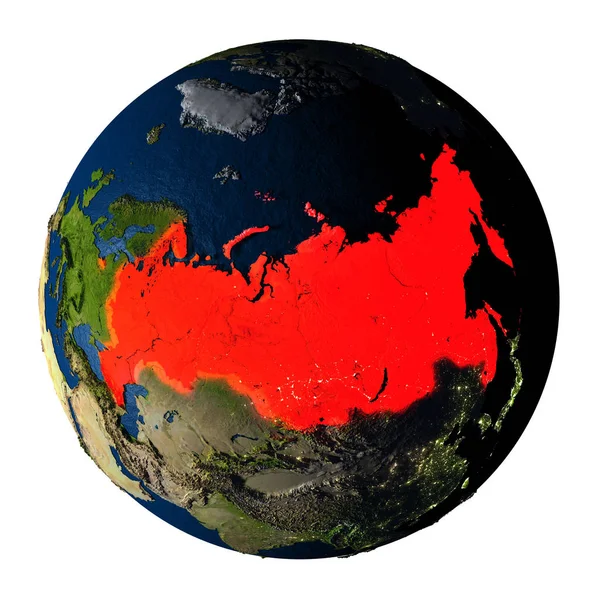 레드 화이트에 고립 된 지구에 있는 러시아 — 스톡 사진