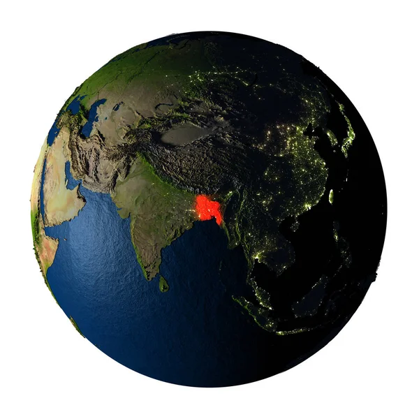 赤白で隔離地球上でバングラデシュ — ストック写真