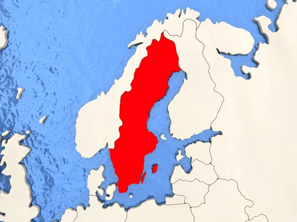 Švédsko na mapě — Stock fotografie
