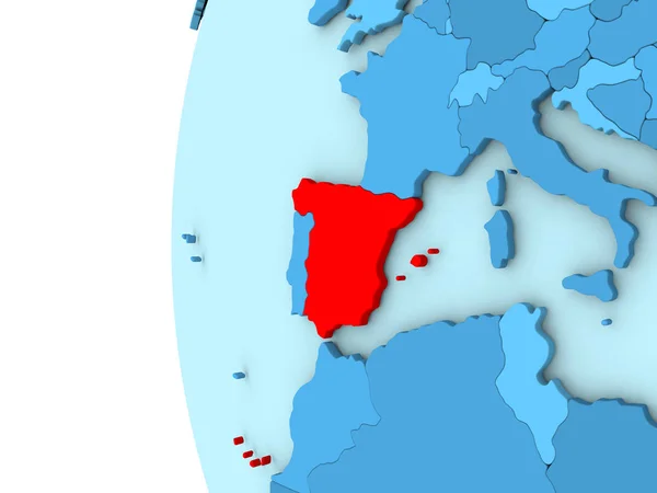 Spanje op blauwe wereldbol — Stockfoto
