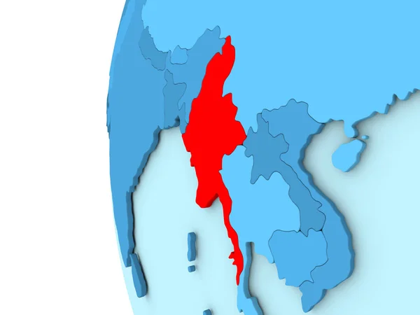 Myanmar on blue globe — Stock Photo, Image