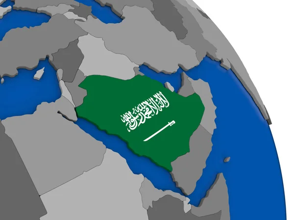 Saudi-Arabien und seine Flagge auf dem Globus — Stockfoto