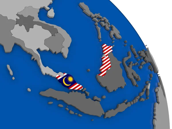 Malásia e sua bandeira no globo — Fotografia de Stock