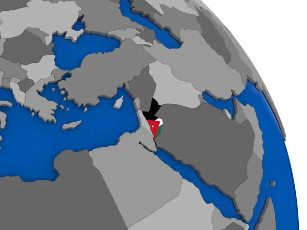 Jordanië en zijn vlag op de wereldbol — Stockfoto