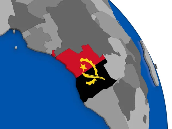 Angola e a sua bandeira no globo — Fotografia de Stock