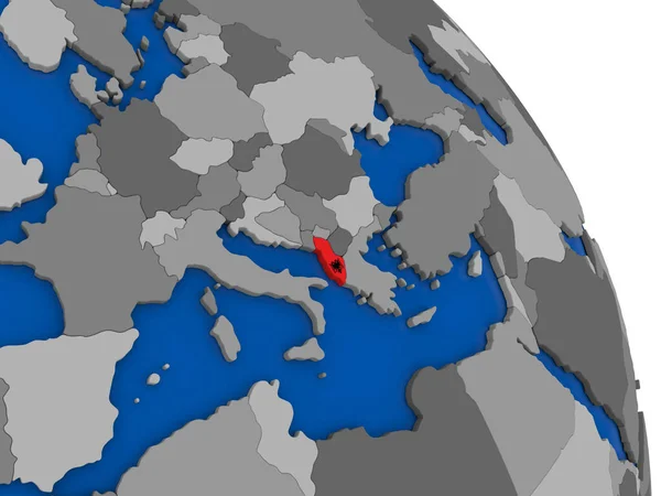 Албания и ее флаг на глобусе — стоковое фото