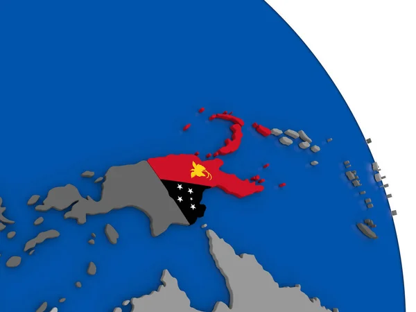 Papua Neuguinea und seine Flagge auf dem Globus — Stockfoto
