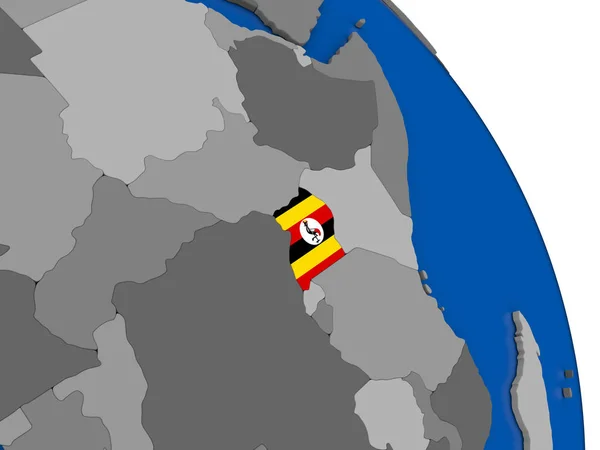 Uganda and its flag on globe — Stock Photo, Image