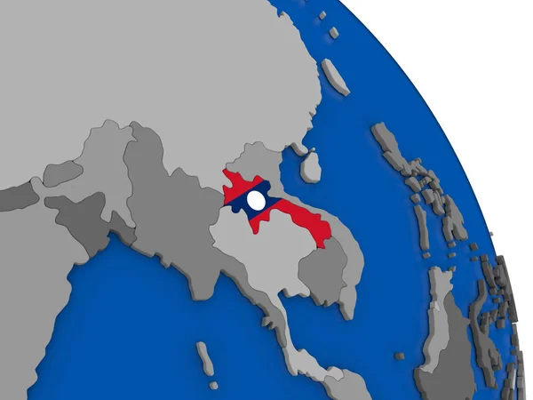 Laos et son drapeau sur le globe — Photo