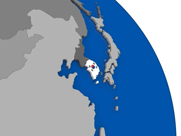 Южная Корея и ее флаг на глобусе — стоковое фото