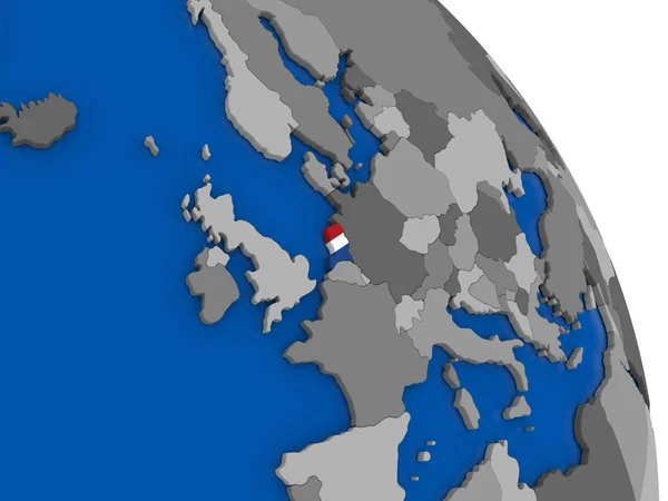 Países Baixos e sua bandeira no globo — Fotografia de Stock