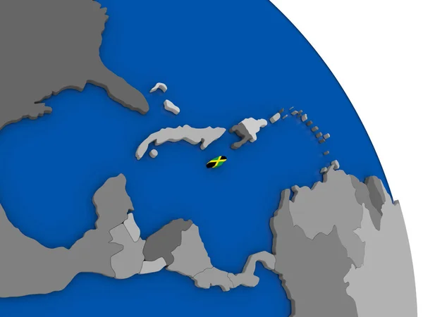 Jamaica and its flag on globe — Stock Photo, Image