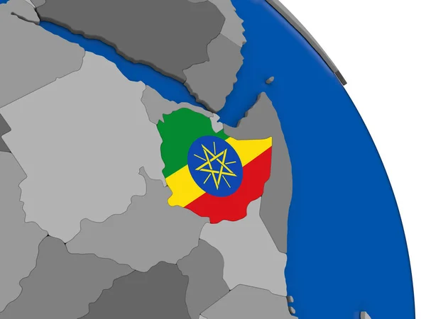 Ethiopia and its flag on globe — Stock Photo, Image