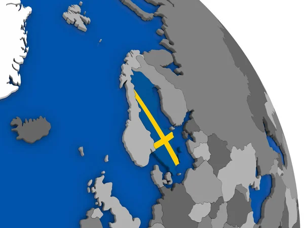 Sweden and its flag on globe — Stock Photo, Image