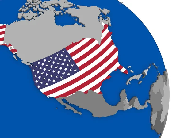 USA a jeho vlajky na zeměkouli — Stock fotografie