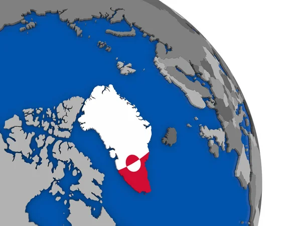 Grónsko a vlajku na zeměkouli — Stock fotografie