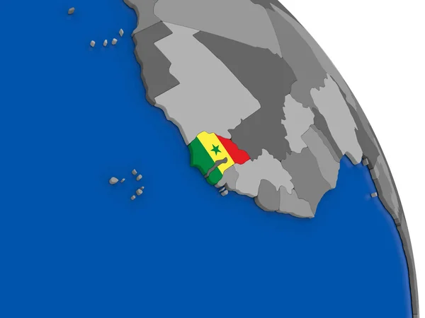 Le Sénégal et son drapeau sur le globe — Photo