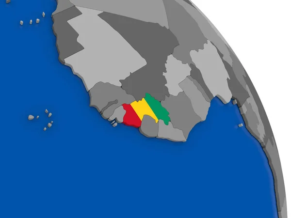 Guinea and its flag on globe — Stock Photo, Image