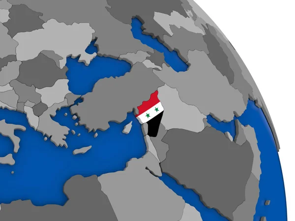 Síria e sua bandeira no globo — Fotografia de Stock