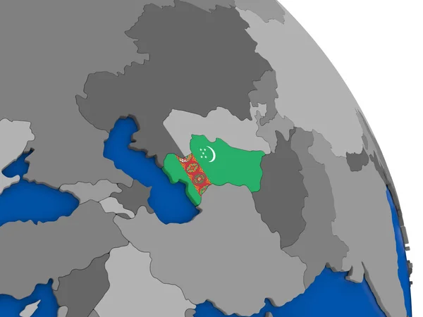 Türkmenistan und seine Flagge auf dem Globus — Stockfoto