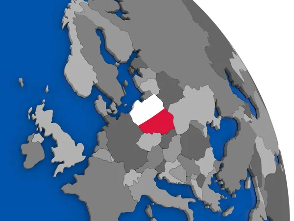 Poland and its flag on globe — Stock Photo, Image