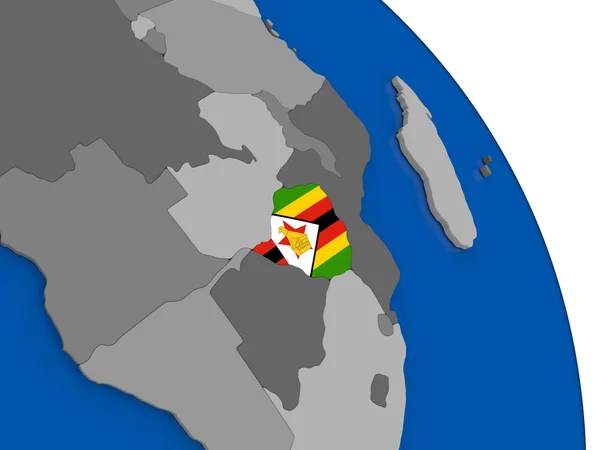 Zimbabue y su bandera en el mundo —  Fotos de Stock