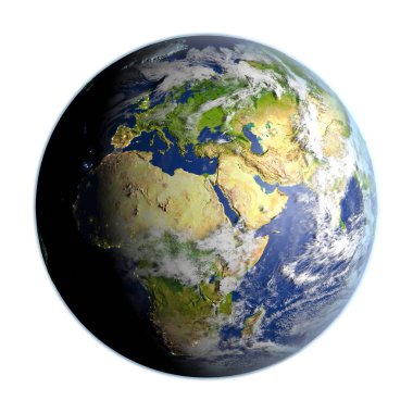 EMEA bölgesi üzerinde beyaz izole yeryüzünde