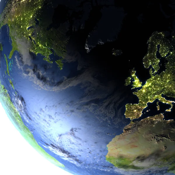 Evropa a Severní Amerika na planetě Zemi — Stock fotografie