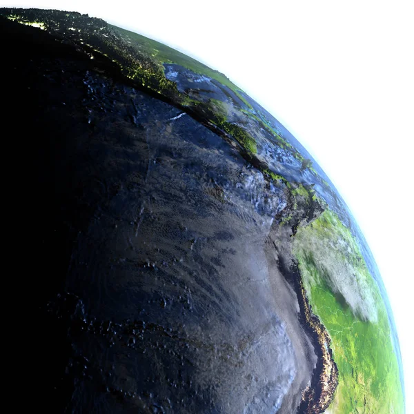 Wschodni Pacyfik na ziemi w nocy - dno oceanu widoczne — Zdjęcie stockowe