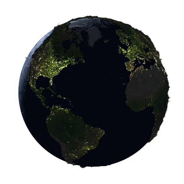 Noordelijk halfrond op aarde nacht geïsoleerd op wit — Stockfoto