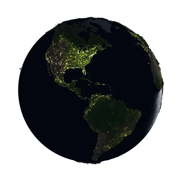 Américas na Terra à noite isoladas em branco — Fotografia de Stock