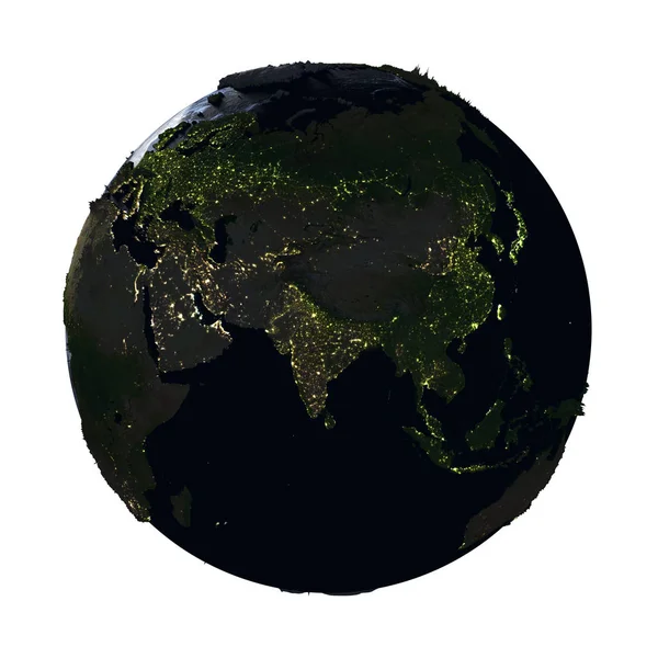 Ásia na Terra à noite isolada em branco — Fotografia de Stock