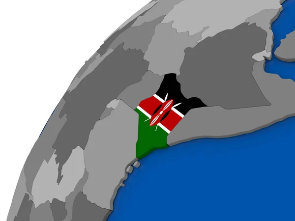 Kenia met vlag op politieke wereldbol — Stockfoto