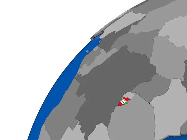Burundi with flag on political globe — Stock Photo, Image