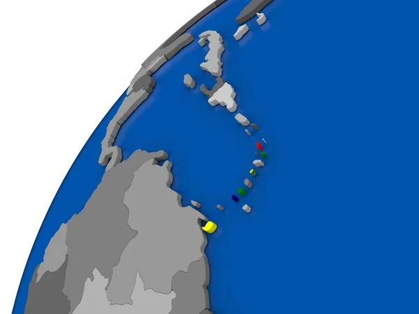 Caribbean z flagą na Globus polityczny — Zdjęcie stockowe