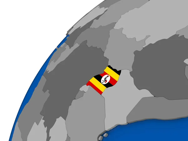 Uganda con bandera en el mundo político —  Fotos de Stock