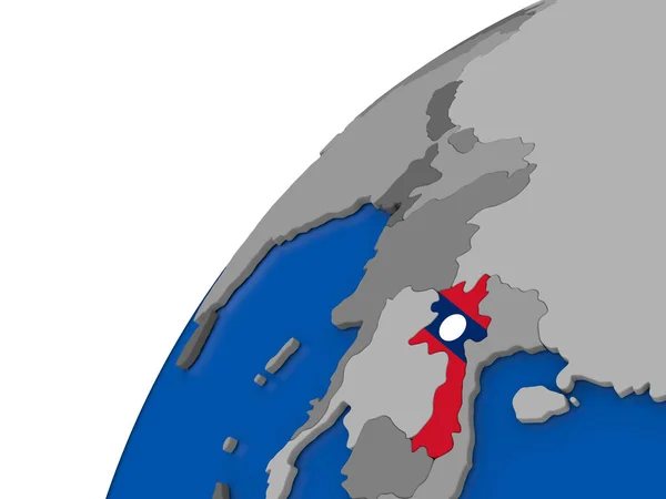 Лаос с флагом на политическом глобусе — стоковое фото