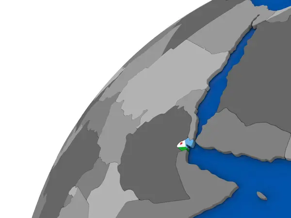 Djibouti with flag on political globe — Stock Photo, Image